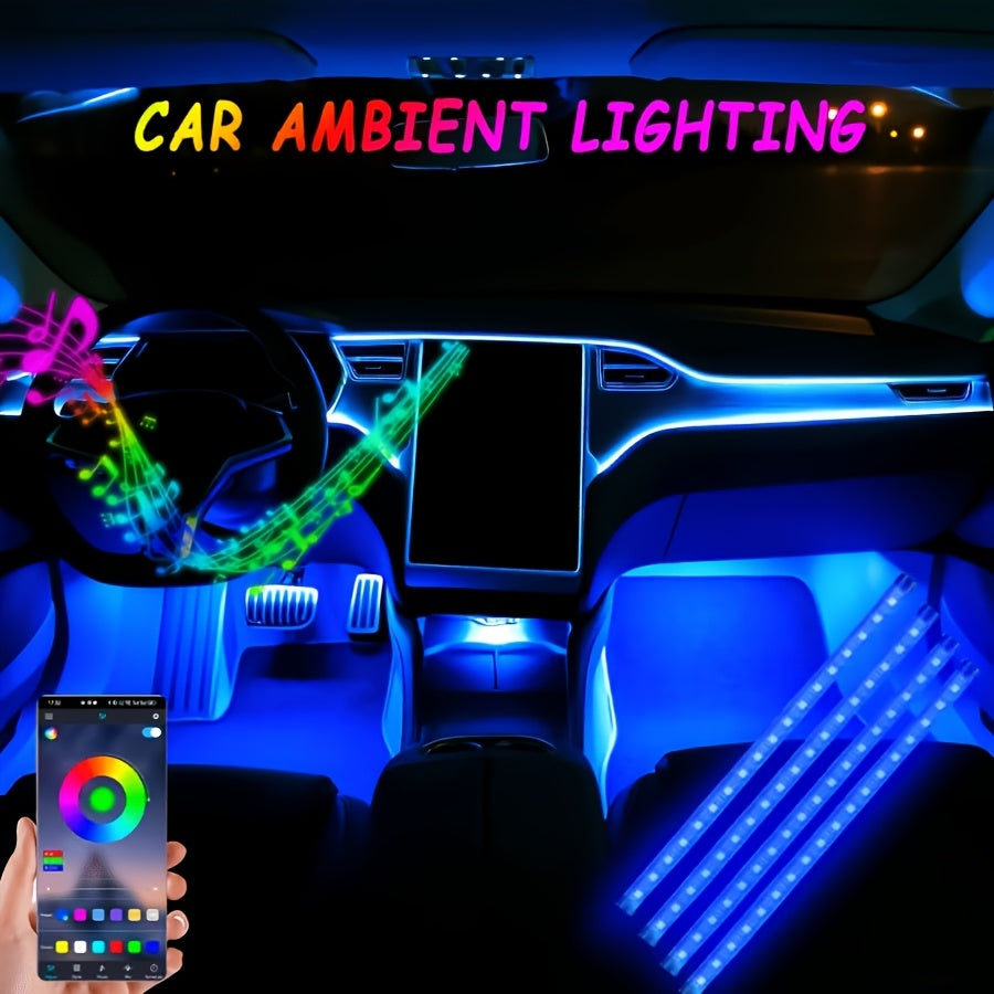 Car LED Neon Interior Light Strips USB Powered – High Brightness Automotive Ambient Lighting Kit, Footwell Neon Accent Lights, Interior Mood Lights