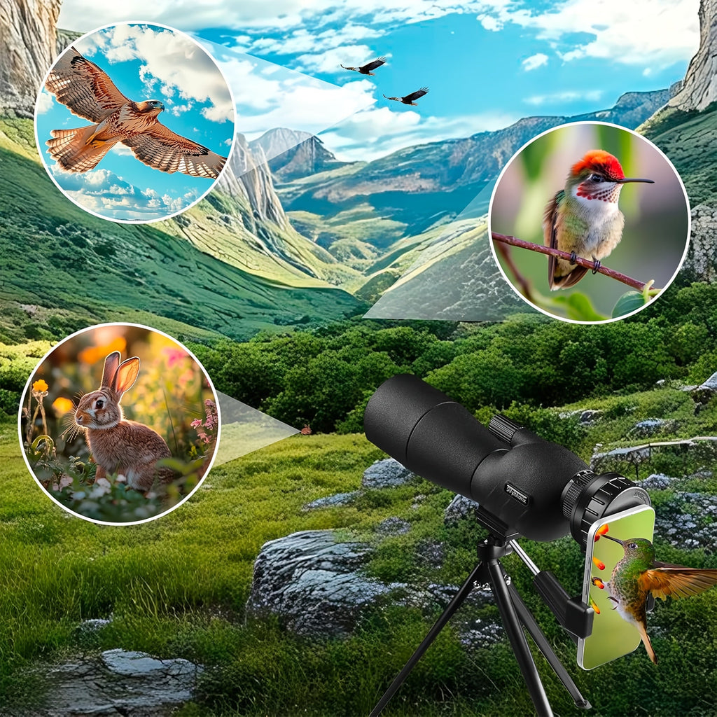 25-75x60 Portable Spotting Scope with Tripod & Phone Adapter - High Magnification Angled Eyepiece Monocular Telescope for Bird Watching, Shooting, Wildlife Viewing, Outdoor Travel & Camping