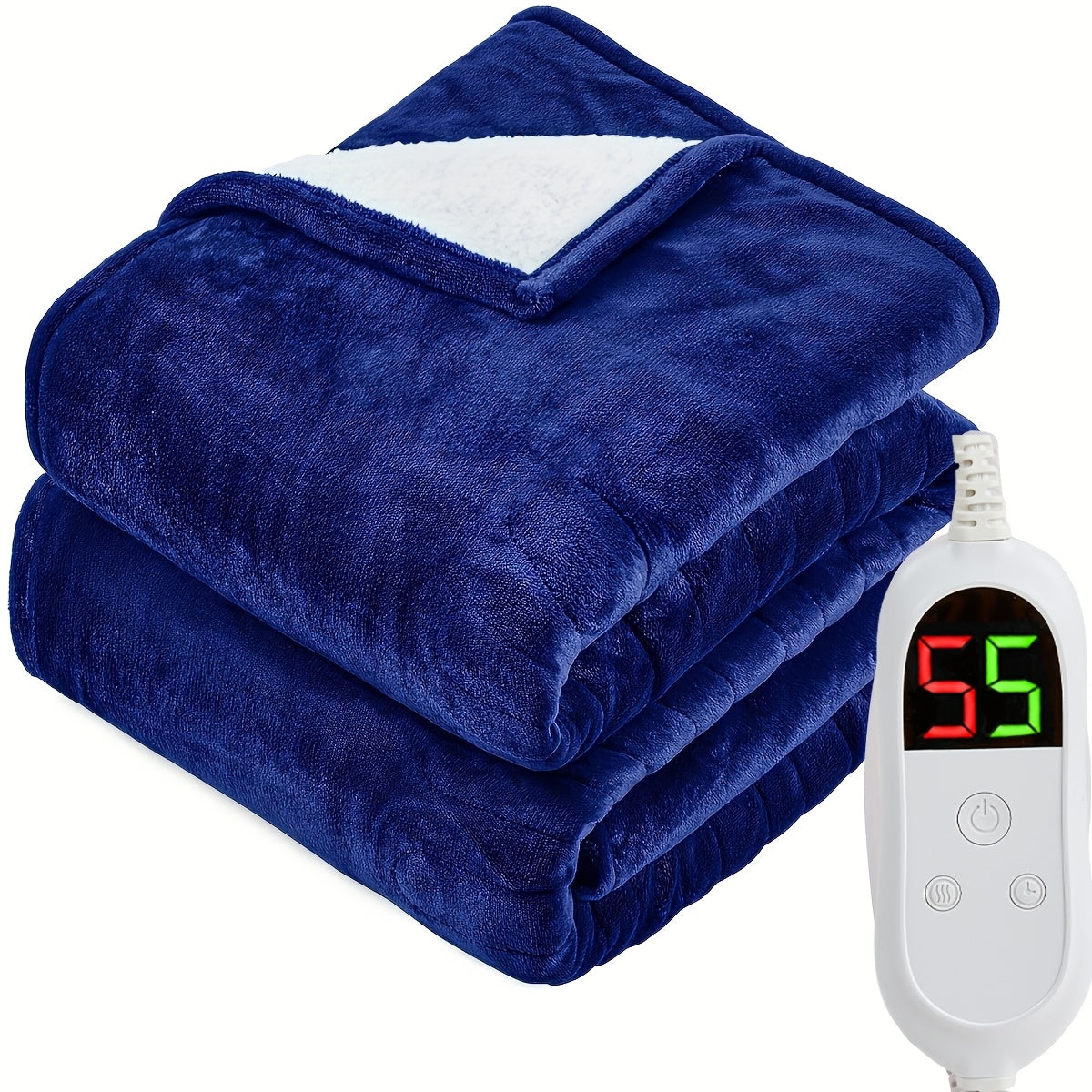 Electric Heated Blanket Dual Zone A B Independent Temperature Controllers 10 Heating Levels 1 2 4 6 8 Hour Auto-Off Fast Heating Soft Flannel Throw Twin Full Queen King Light Grey Navy Black Pink Purple Lake Blue
