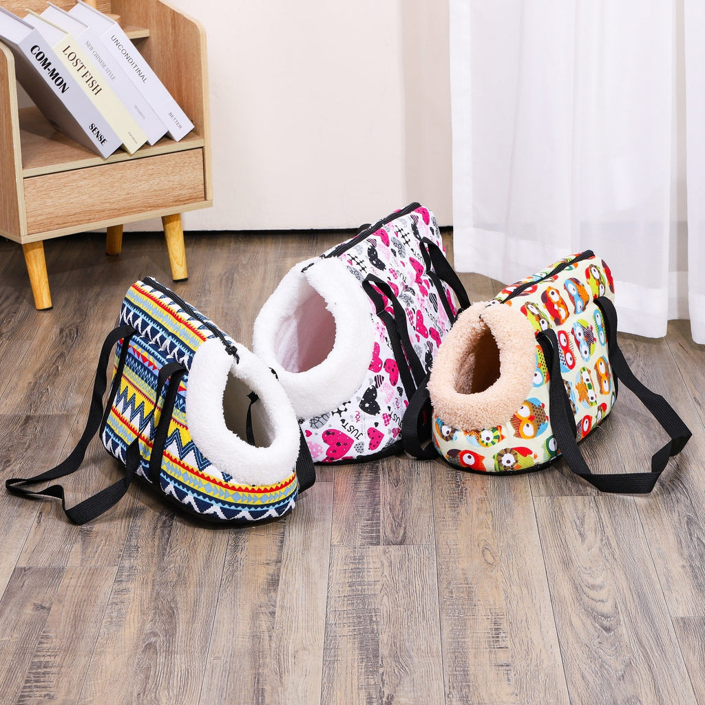 Washable Shoulder Cat Carrier – Portable Zippered Pet Outing Bag for Small to Medium Cats, Removable and Machine Washable, S (15.7x7in) & L (19.6x9in), Stripe/Heart/Owl Patterns, Plush & Regular Options
