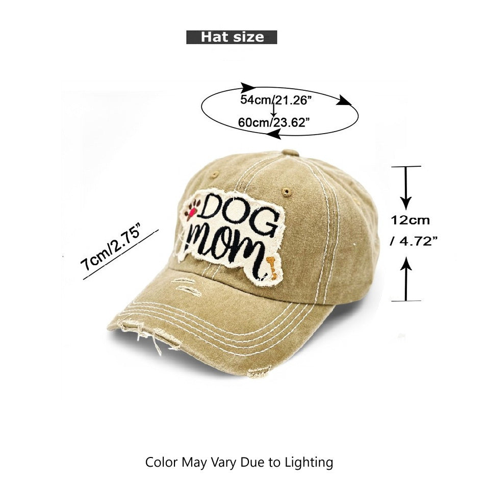 Dog Mom Paw & Bone Vintage Distressed Embroidered Baseball Cap for Women – 100% Cotton Breathable Adjustable UV Protection Sun Hat, Dog Lover Gift in Pink, Black, Teal, Khaki, and White