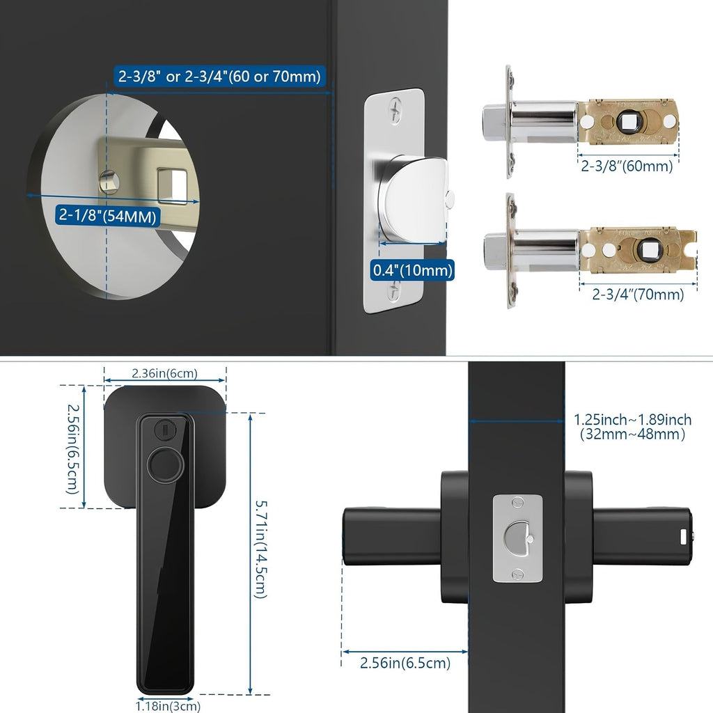 Smart Fingerprint Door Lock Keyless Entry Door Lever with APP IC Card Code Key & Biometric Unlock Aluminum Alloy for Bedroom Home Hotel Office & Apartment