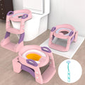 2-in-1 Toddler Toilet Potty Training Seat with Step Stool Ladder, Anti-Slip Adjustable Height Foldable Potty Chair for Kids, Cleaning Brush Included, Pink & Blue