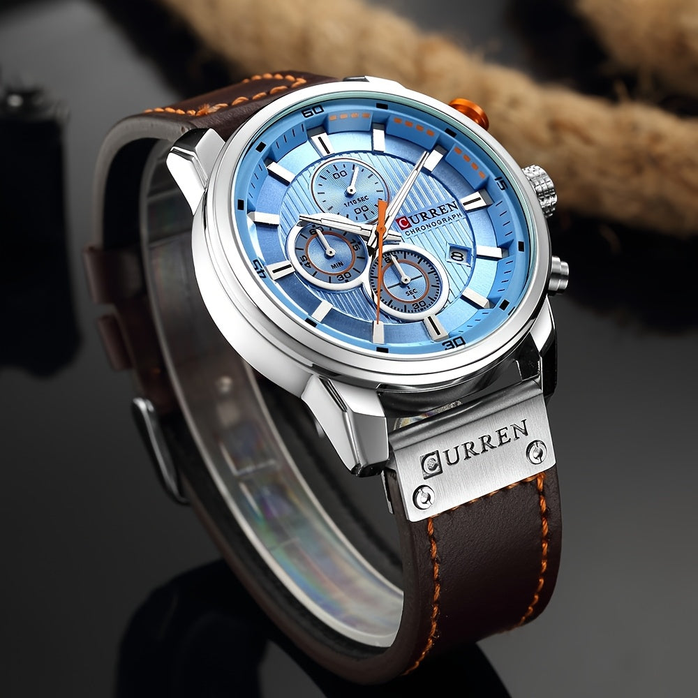 Men's Chronograph Sport Quartz Watch with Date Display – Stopwatch Wristwatch for Men, 6 Colors (Brown, Blue, Black, Grey), Casual Business Everyday Watch Gift