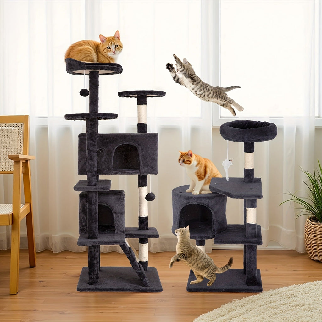 多层猫爬架带猫抓柱 – 室内幼猫活动中心猫屋，易于组装，提供 22/54/60/70 英寸高度及 7 种颜色可选，完美的猫咪礼物
