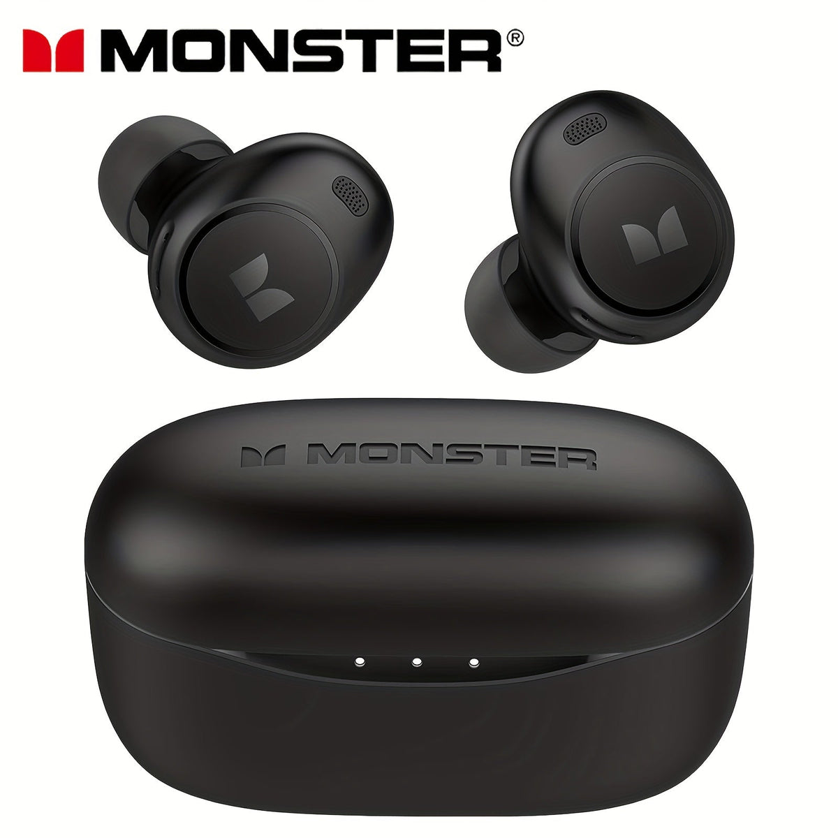 Monster Wireless Earbuds Bluetooth 5.3 In-Ear Headphones 4 Microphones Noise Cancellation Touch Control Type-C Charging Case for Daily Use Music Calls Black Dark Black