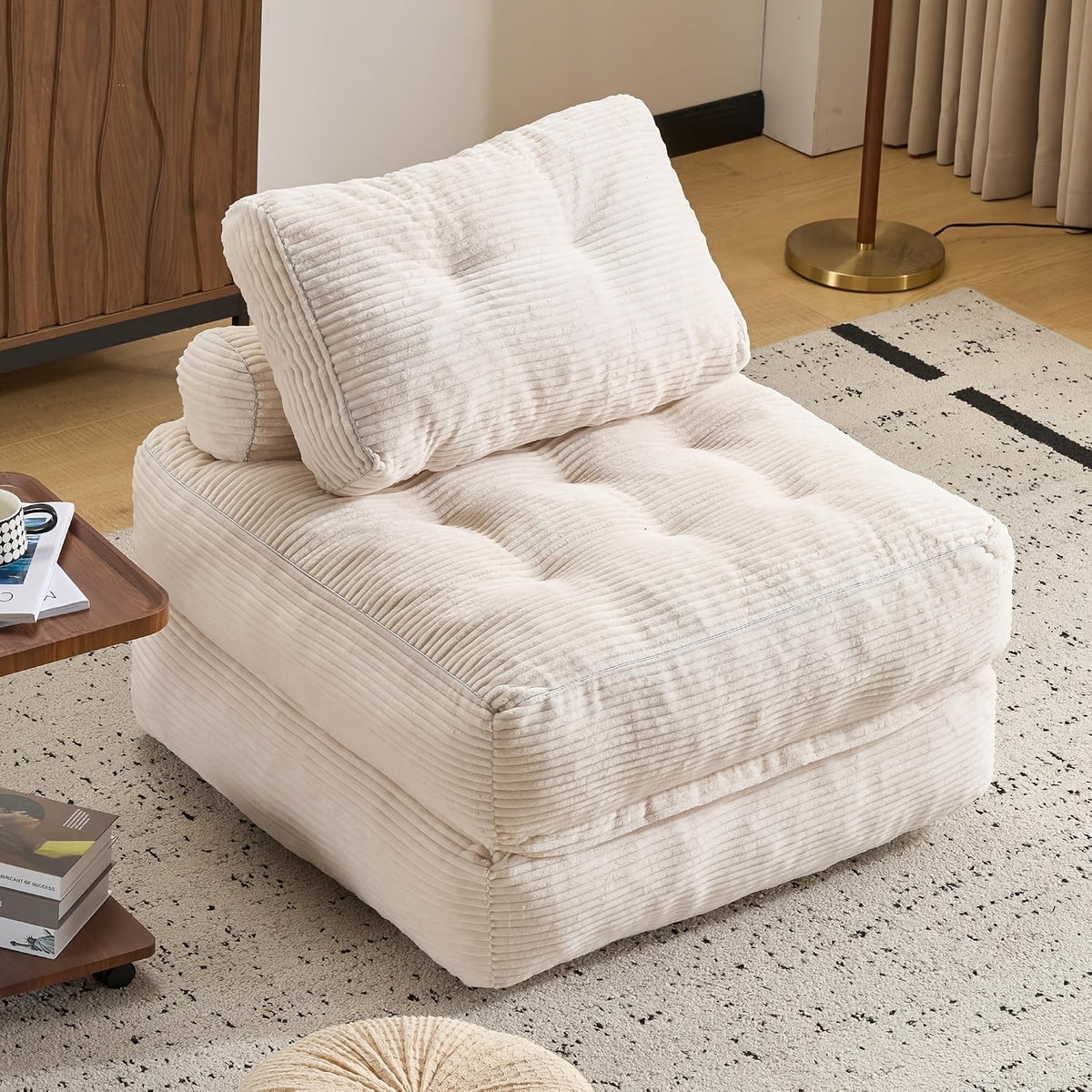Folding Sofa Bed Convertible Sleeper Chair for Adults, Foam Filling Floor Couch with Pillow, Single Size Floor Mattress Fold Out Bed, Grey White Black Pink Blue Brown