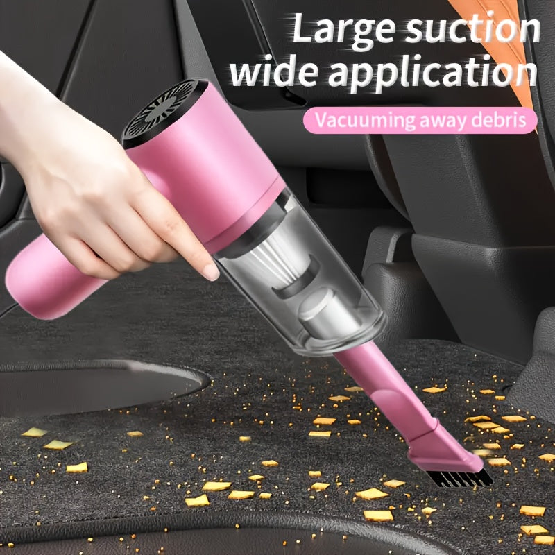 Pink Mini Handheld Car Vacuum Cleaner, Strong Suction, Dry & Wet Cleaning for Pet Hair and Cat Hair, Multifunctional Portable Cordless, Cute Design for Women and Girls