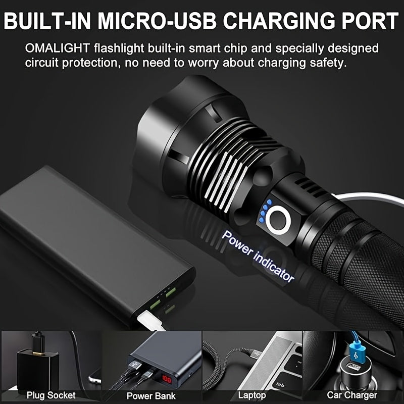 4000 Lumen Rechargeable Tactical Flashlight – High Lumens LED Handheld Torch, USB-C, 500M Range, 4 Modes, Aluminum Alloy, Waterproof for Camping, Fishing, Hiking, Night Patrol, and Emergency