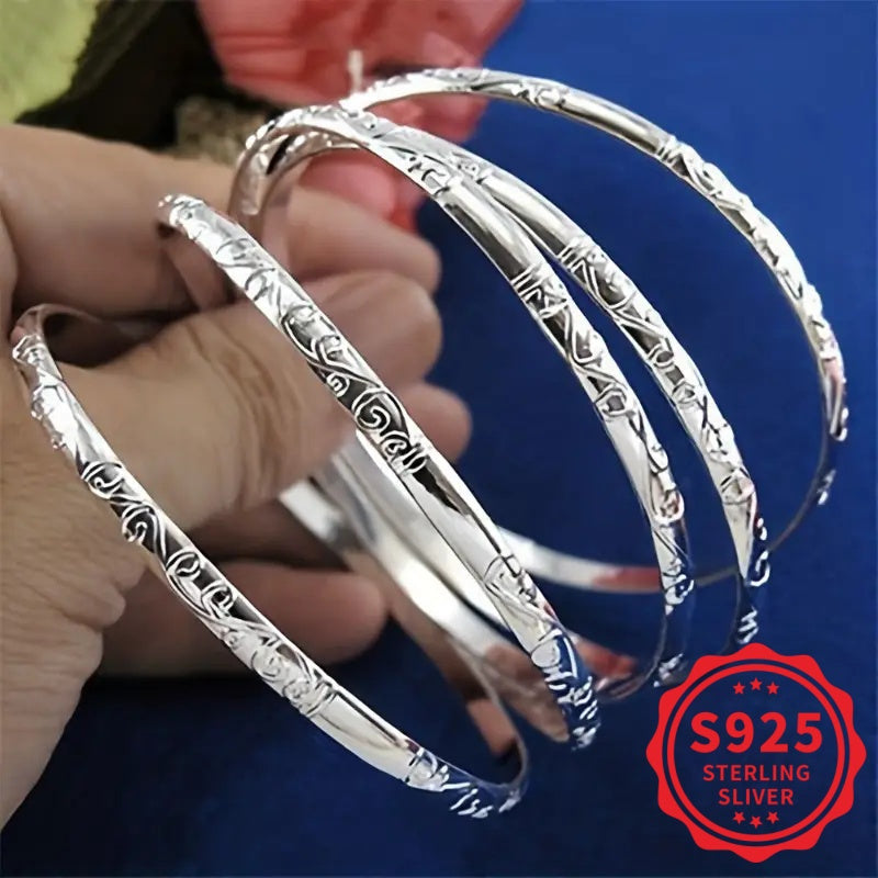 5-Piece 925 Sterling Silver Geometric Bracelet Set for Women – Hypoallergenic Minimalist Stackable Jewelry, Perfect Mother's Day & Daily Wear Gift for Her