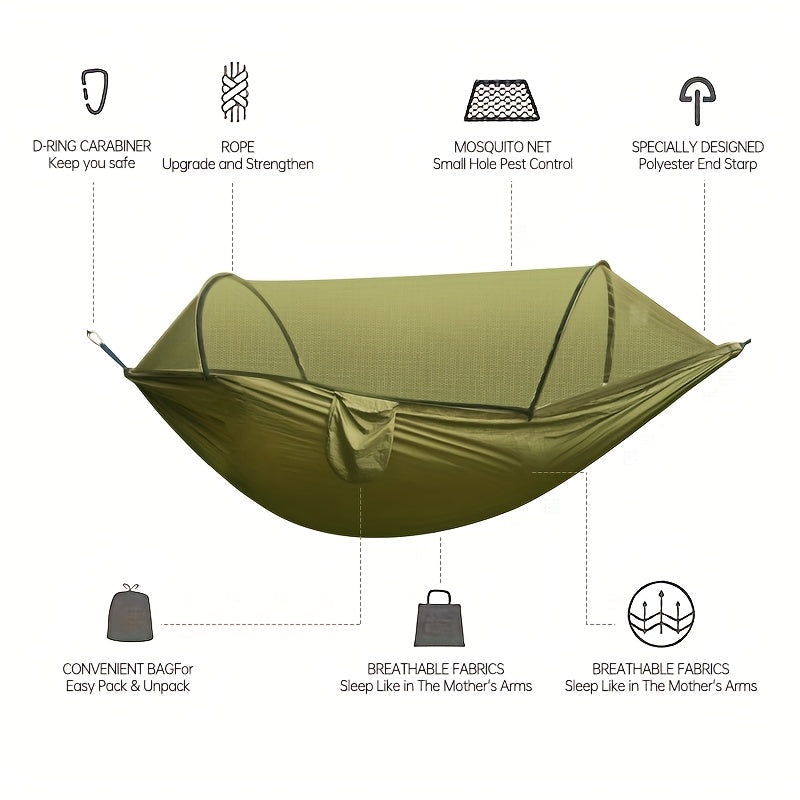 3-in-1 Double Camping Hammock with Mosquito Net and Sun Shade – Lightweight, Portable, and Durable; Ideal for Camping, Hiking, Backpacking, Picnicking, and Parks; 7 Color Options