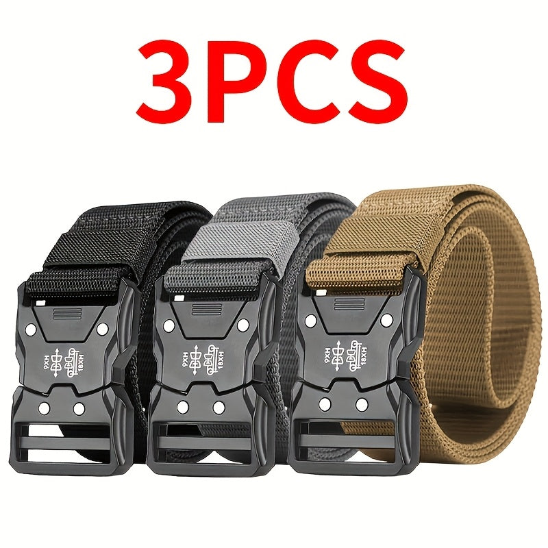 Men's Nylon Belt Set 3-Pack, Quick-Release Buckle, 4 Colors, 49.2 Inch, Durable Sports Casual Belt for Men - Everyday Outdoor Hiking Work Tactical Belt Gift for Him