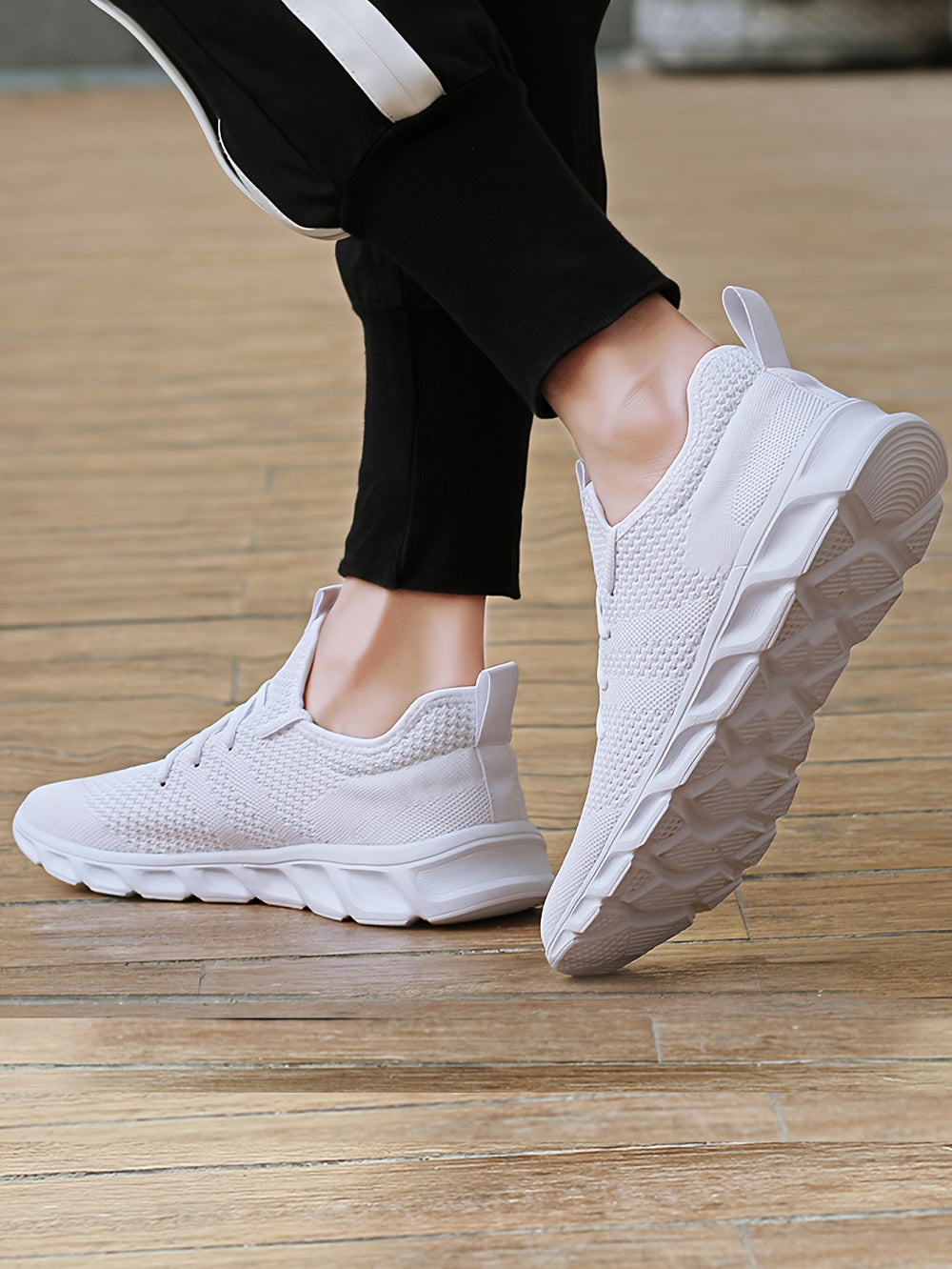 Men's Lightweight Breathable Knit Mesh Sneakers, EVA Sole Low-Top Lace-Up Running Walking Shoes, White Red Black Round Toe, All-Season Gym Travel Daily Wear, Sizes US 6-13.5
