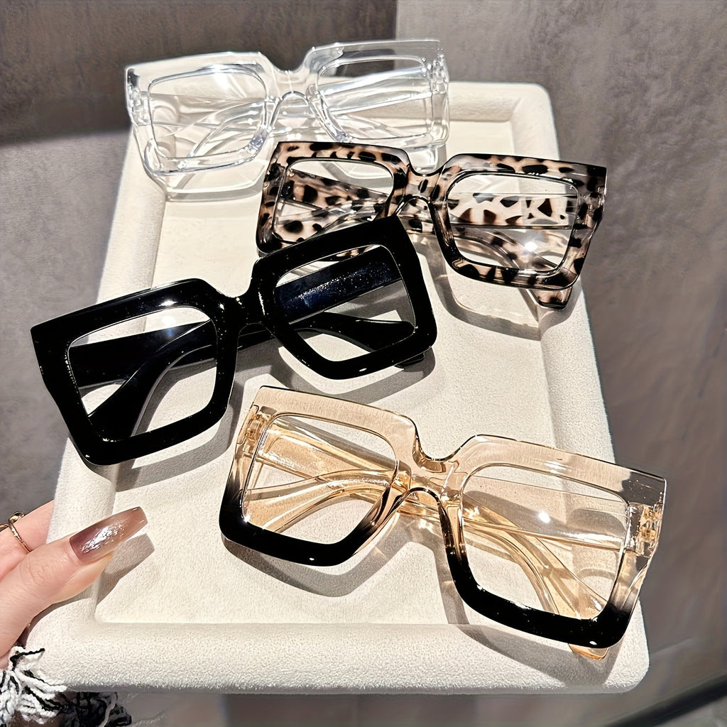 4 Piece Women's Square Fashion Glasses Set – Tortoiseshell Clear & Rose Gold Lightweight Plastic Frames, Stylish Decorative Eyewear for Office, Home & Parties, Gift for Women