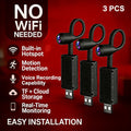 Smart Mini Camera 1024P 3-Pack - Motion Detection, Built-In AP Hotspot, Real-Time Viewing Without Internet, 2.4G, Portable for Classroom, Office, Lecture & Indoor Security