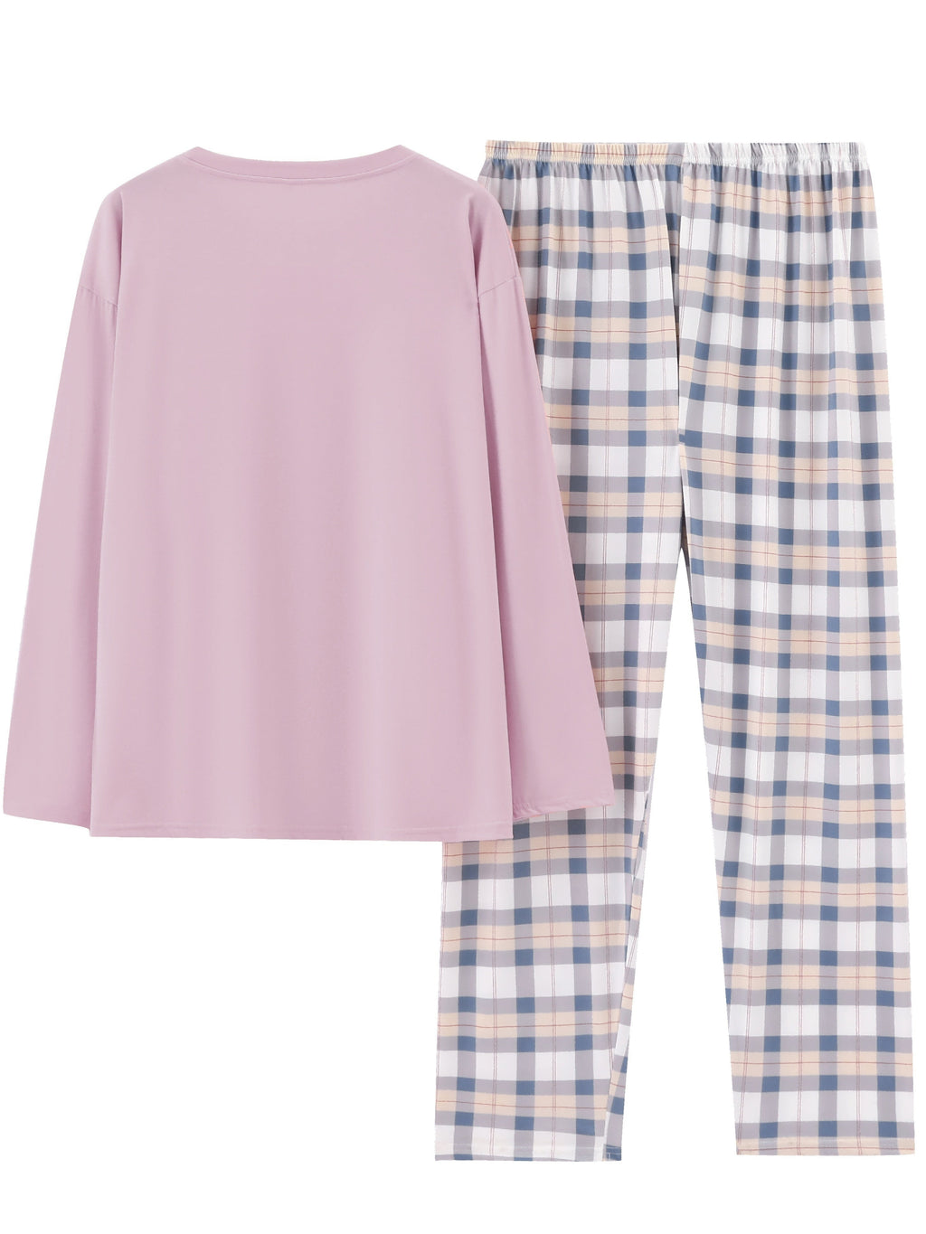 Women's Plaid Pajama Set - Long Sleeve Casual Home Wear - Spring & Autumn - S–XXL - Apricot, Pink Red, Light Steel Blue & Lavender