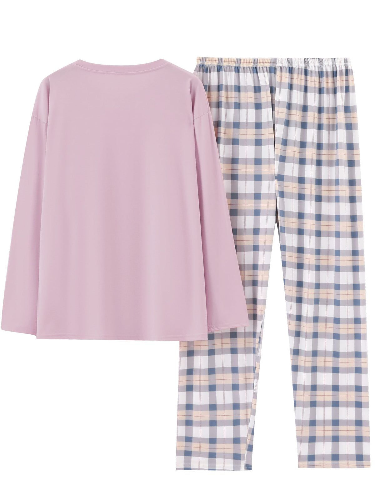 Women's Plaid Pajama Set - Long Sleeve Casual Home Wear - Spring & Autumn - S–XXL - Apricot, Pink Red, Light Steel Blue & Lavender