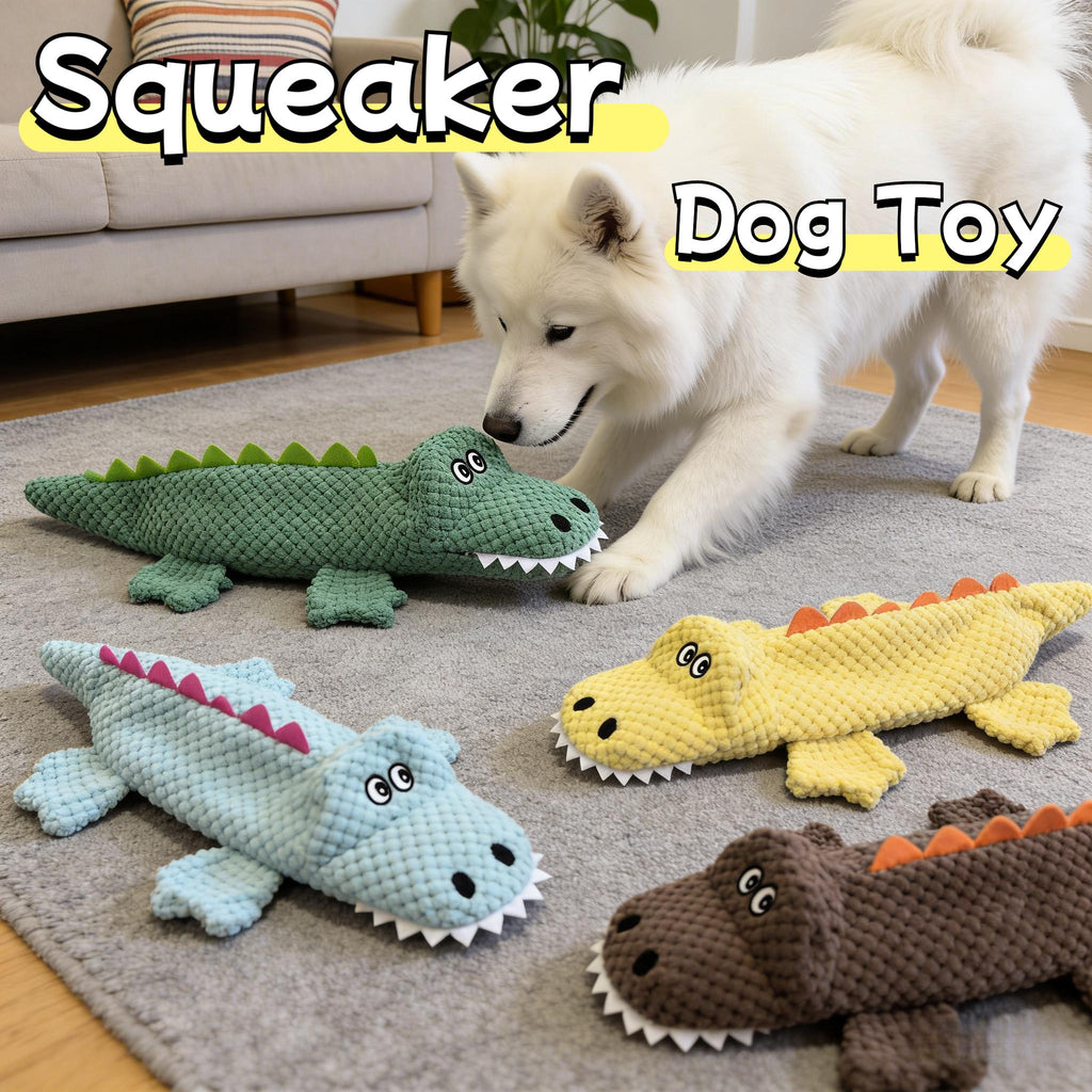 鳄鱼发声毛绒狗玩具（带响纸和BB叫声）- 小型犬至中型犬用无填充耐咬玩具，4色可选，防无聊互动宠物玩具，狗狗生日及节日礼物
