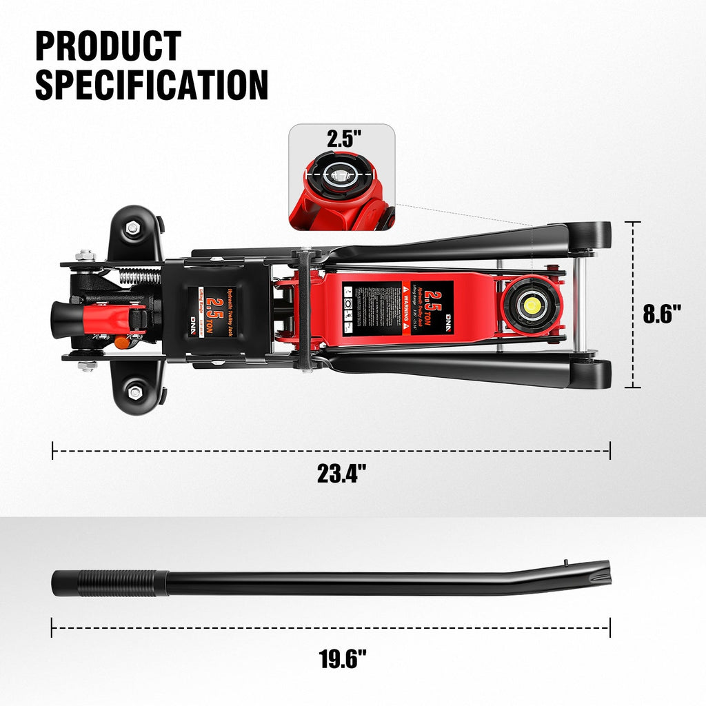 2.5 Ton (5500 lbs) Low Profile Hydraulic Floor Jack, Steel Trolley Service Jack with Safety Release Valve, 3.35"-15.16" Lift Range, Swivel Casters, for Garage & Heavy-Duty Use