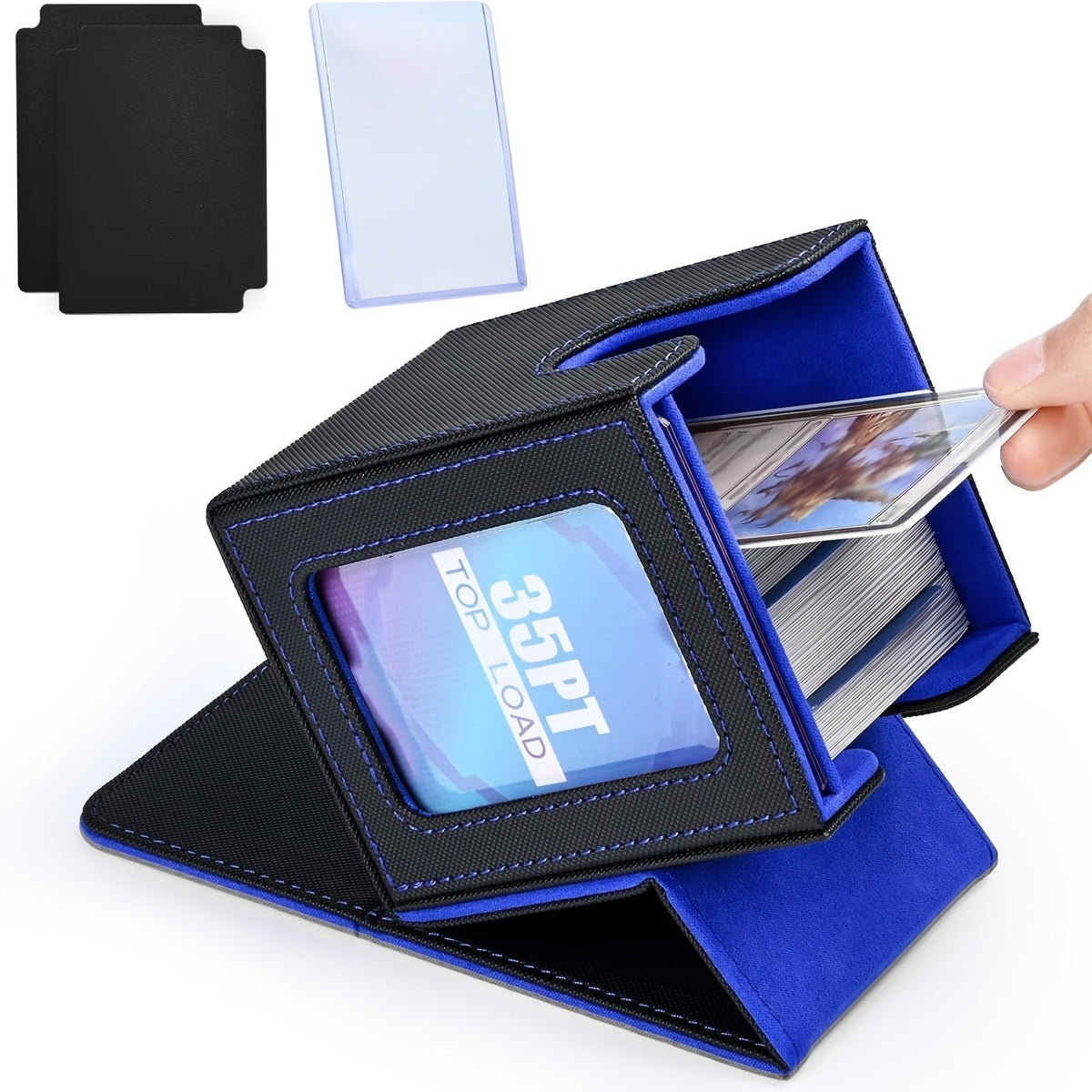 TCG Deck Box for 100+ Double-Sleeved Cards, Commander Display Card Storage Case with 2 Dividers, Top-Sleeve Compatible with MTG Magic the Gathering, Pokemon, Yu-Gi-Oh Trading Card Games - Black, Gray, Blue, Purple, Green