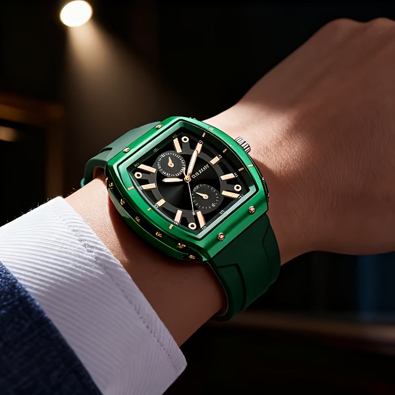 Men's Minimalist Quartz Watch with Silicone Strap - Round Dial Alloy Case Fashion Casual Sports Business Wristwatch for Men, 5 Colors: White, Black, Green, Blue, Brown