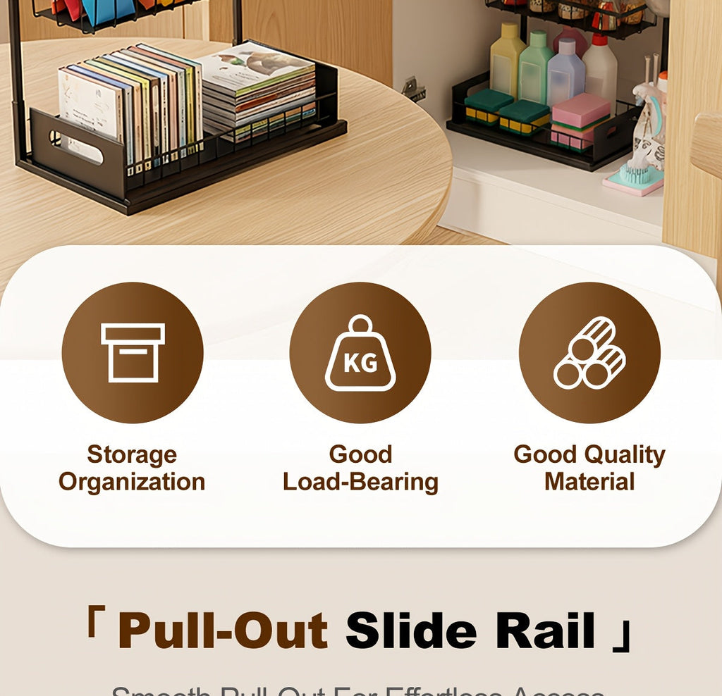 Pull-Out Under Sink Organizer, 2-Tier Slide-Out Cabinet Shelf, Kitchen/Bathroom Utility Storage Rack, Sliding Cabinet Organizer for Under Sink, Kitchen, Bathroom, or Pantry – 1 or 2 Pack Options