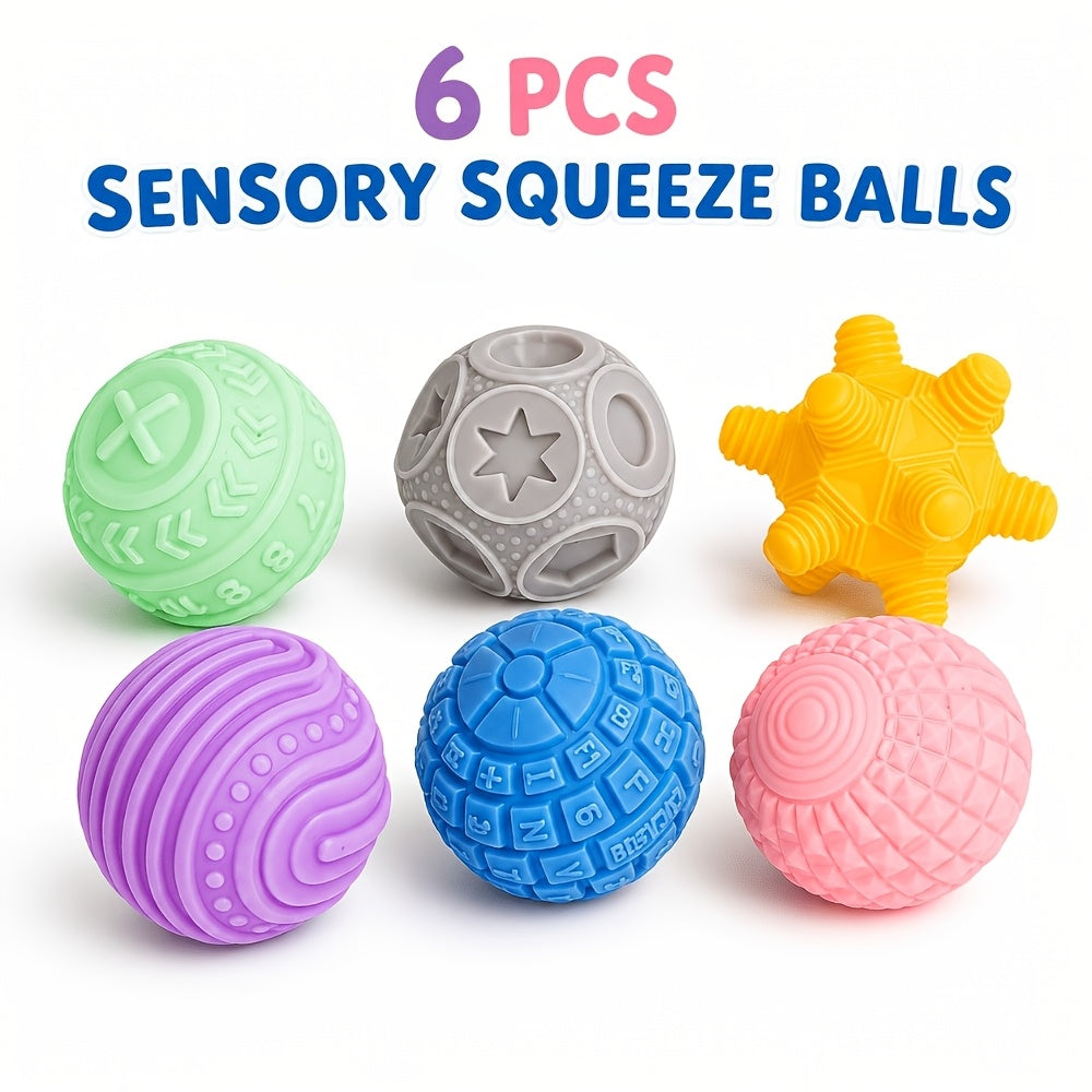 6-Piece Baby Sensory Touch Ball Toy Set, Colorful Textured Hand-Grip Balls for Infant Sensory Development & Motor Skills, Stimulate Intelligence, Random Colors
