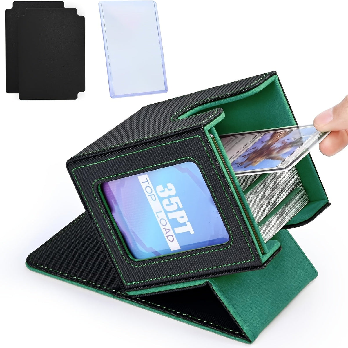TCG Deck Box for 100+ Double-Sleeved Cards, Commander Display Card Storage Case with 2 Dividers, Top-Sleeve Compatible with MTG Magic the Gathering, Pokemon, Yu-Gi-Oh Trading Card Games - Black, Gray, Blue, Purple, Green