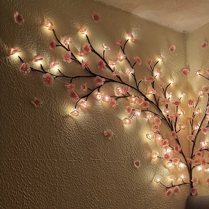 Light Pink Cherry Blossom Vine LED String Lights – 148cm (58") 70 Blossoms & 70 LEDs for Bedroom Bedside Living Room Wall DIY & Christmas Decor