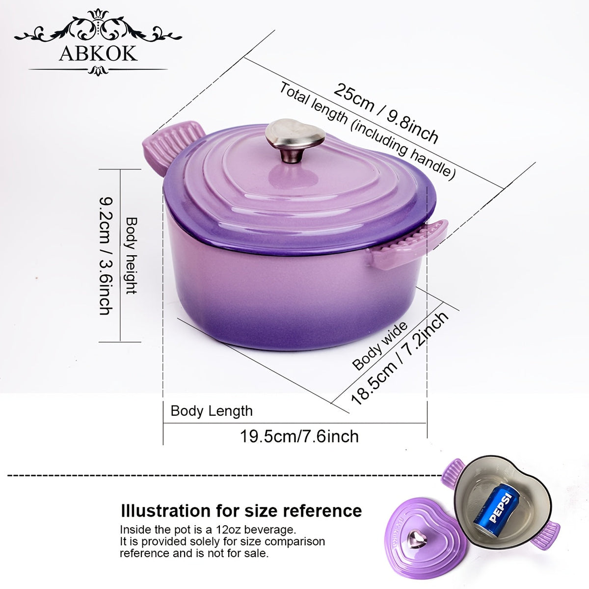3 Qt Heart-Shaped Enameled Cast Iron Dutch Oven – Casserole with Dual Handles & Lid Compatible with All Stove Tops Oven & Induction in Purple