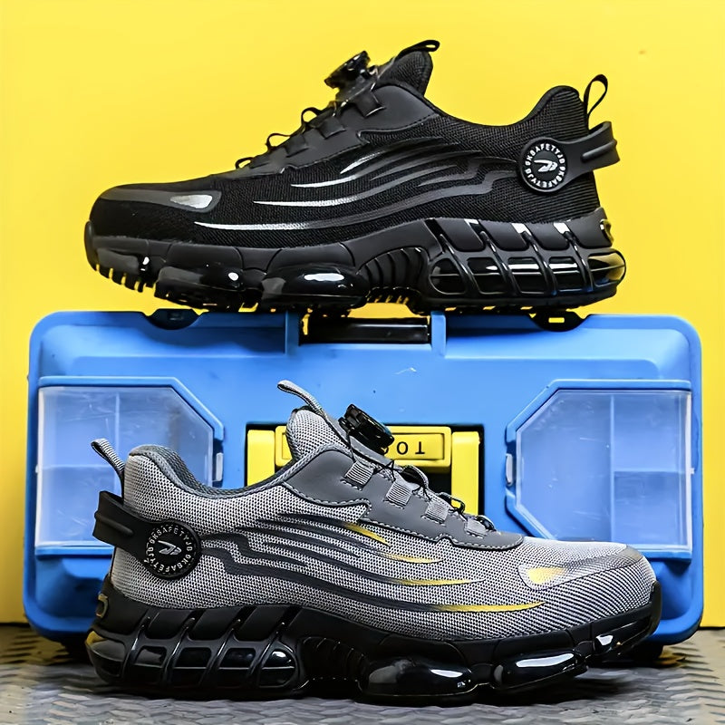 Men's Steel Toe Work Shoes Slip-Resistant Safety Boots Breathable Composite Toe Sneakers Abrasion-Resistant Construction Work Boots Black Dark Gray US 6-11