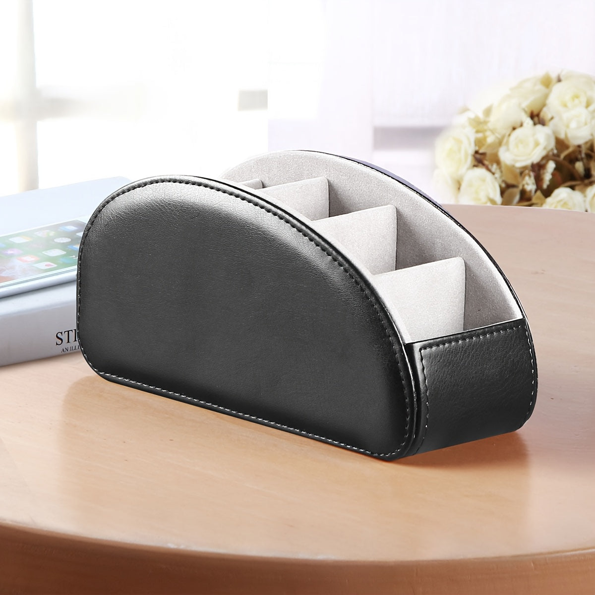 Remote Control Holder with 5 Compartments Desktop Organizer Caddy – Bedside Storage Box for TV Remotes, Pens, Eyeglasses, Office Stationery, and Home Appliance Controllers