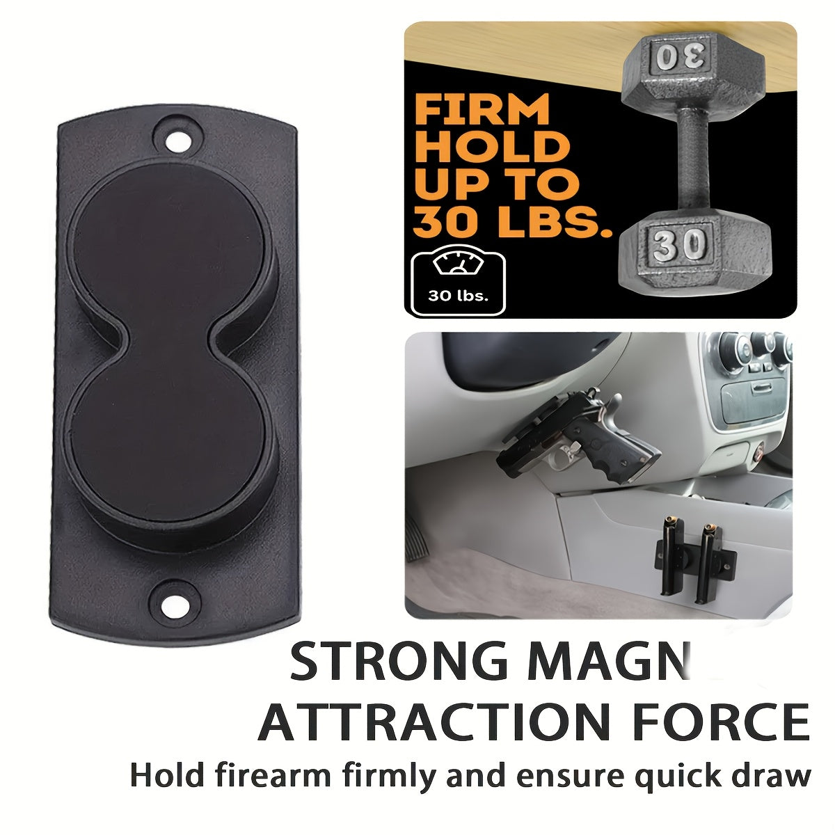 Magnetic Pistol Holster Mount – 30 lbs Rubber Coated Gun Holder for Car, Truck, Home, Wall, and Table, Quick Draw Ready, Won't Scratch Firearm, Strong Double-Sided Tape Included