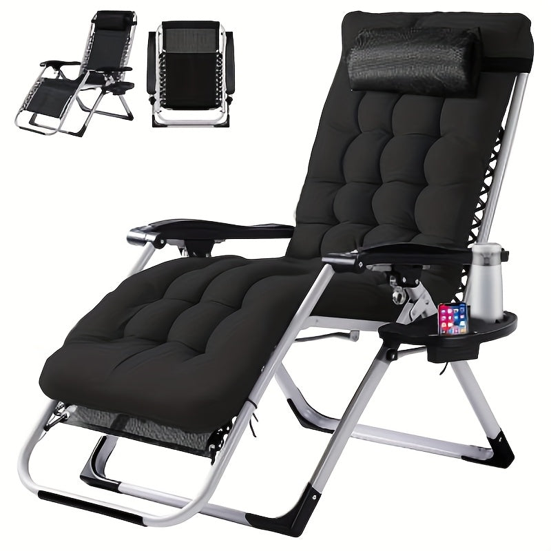 Outdoor Zero Gravity Reclining Chair with Cushion & Cup Holder – Foldable Padded Metal Frame Lounge Chair for Beach Camping Grass (1 or 2 Pack)