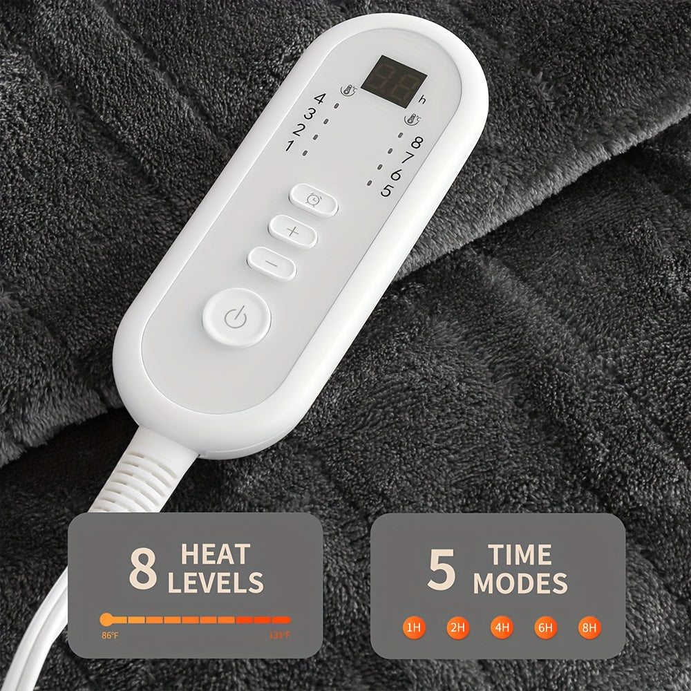 Electric Heated Blanket, Flannel, Extra Large, 8 Temperature Levels, 10-Hour Auto-Off, PTC+NTC Overheat Protection, Machine Washable – Available in Throw, Twin, Full, Queen, and King Sizes