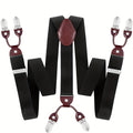 Men's Y-Back PU Leather Heavy Duty Suspenders with 6 Metal Clips – Adjustable Elastic Vintage Style, Black, Gray, Navy Blue, White, Coffee, Beige, Wine Red, for Casual & Formal Wear