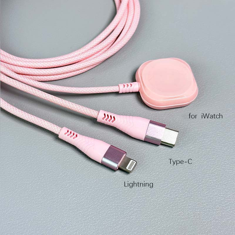 3 in 1 Charging Cable with iWatch Magnetic Charger – Nylon Braided USB-A to Lightning & Type-C Fast Charging Cable, 47 Inch, Compatible with iPhone, Apple Watch Series 1-10 & Android Phones