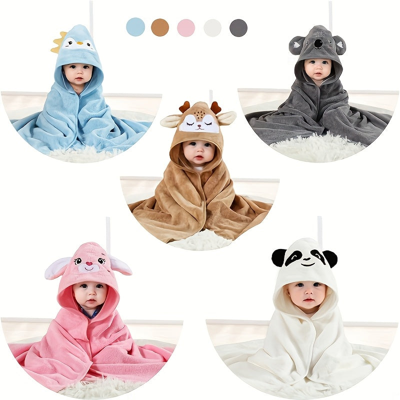 Children's Animal Cartoon Bath Towel, 31.5" x 31.5" Soft Breathable Highly Absorbent Kids Bath Towel, Elk Coffee, Penguin Blue, Panda White & Gray Koala