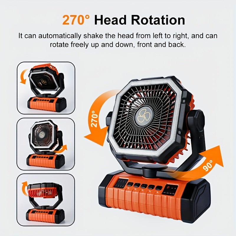 20000mAh Camping Fan with LED Lantern, Rechargeable Oscillating Fan with 4 Speeds and Timer – Portable Tent Fan for Outdoor Camping, RV, Jobsite, and Power Outages