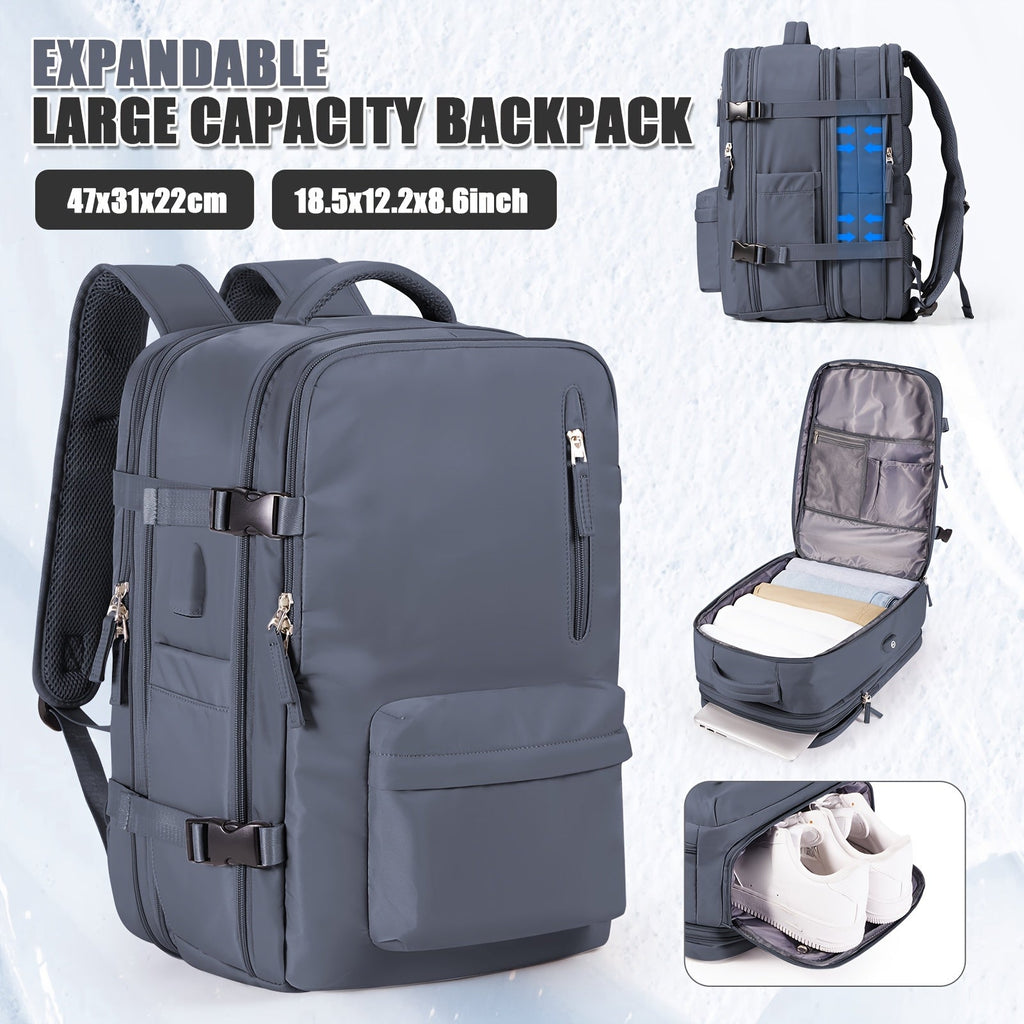 Expandable Cabin Bag & Travel Backpack - Under-Seat, Ryanair & EasyJet Approved, Budget Airline-Friendly, Shoe Compartment, Zippered - Blue, Purple Taro, Purple & Lotus Pink
