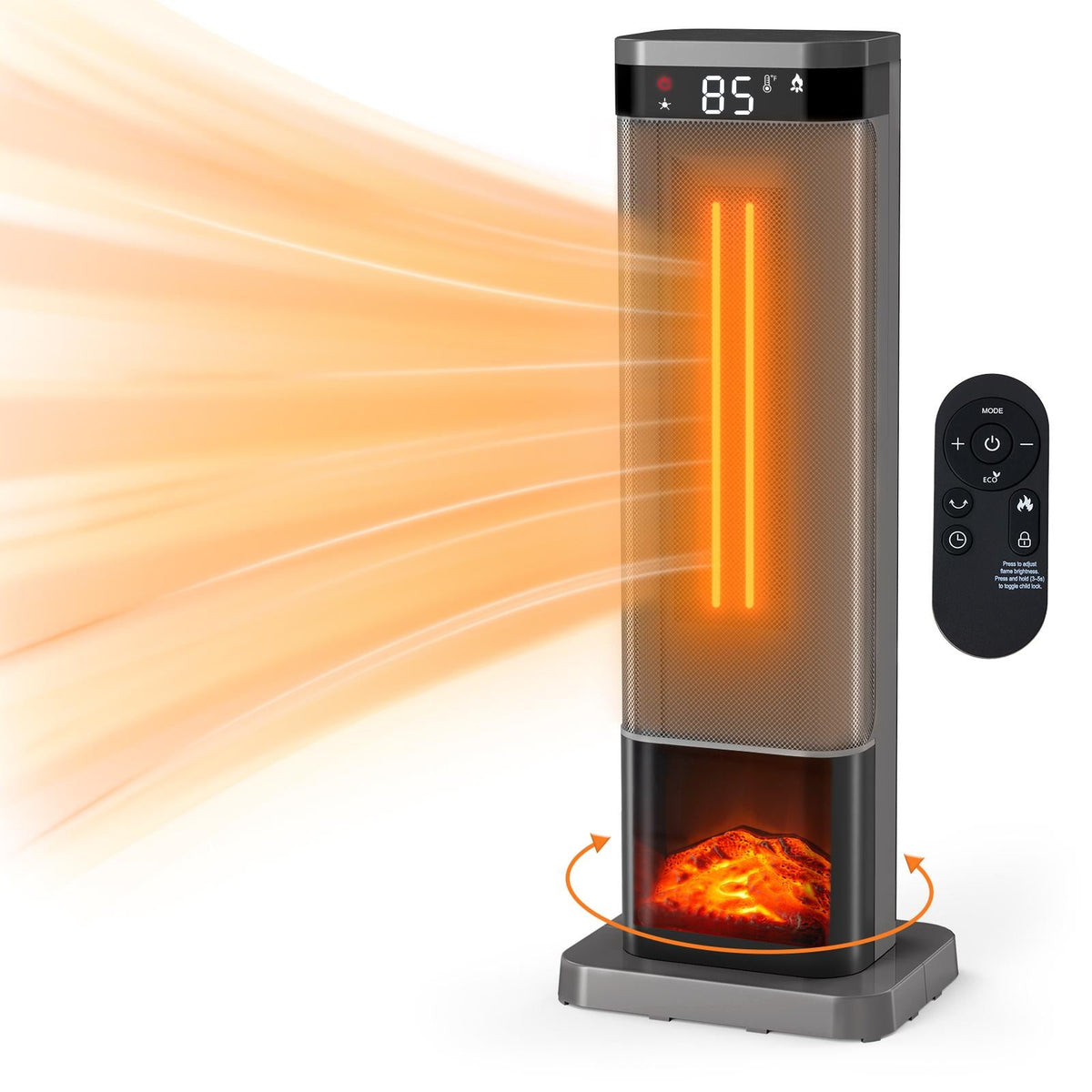 Portable Space Heater for Indoor Use Round or Square with Adjustable Thermostat Remote Control Tip-Over Protection Oscillation & Ambient Light Colors – Silver Black Gold