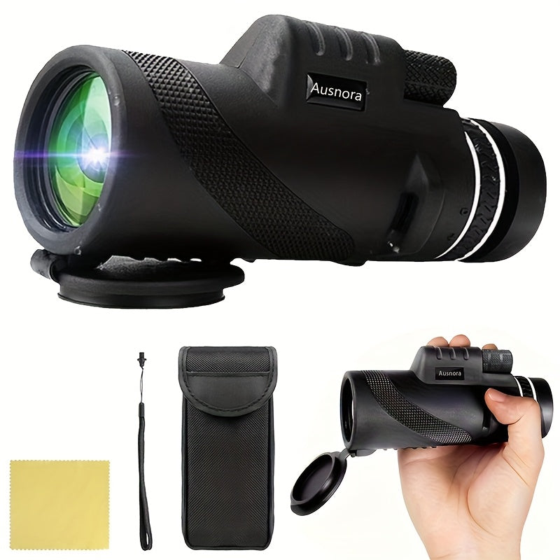 AUSNORA 10x40 HD Monocular Telescope – FMC Coating Manual Focus Lightweight Compact & Portable for Bird Watching Hiking Camping & Travel in Black & Green