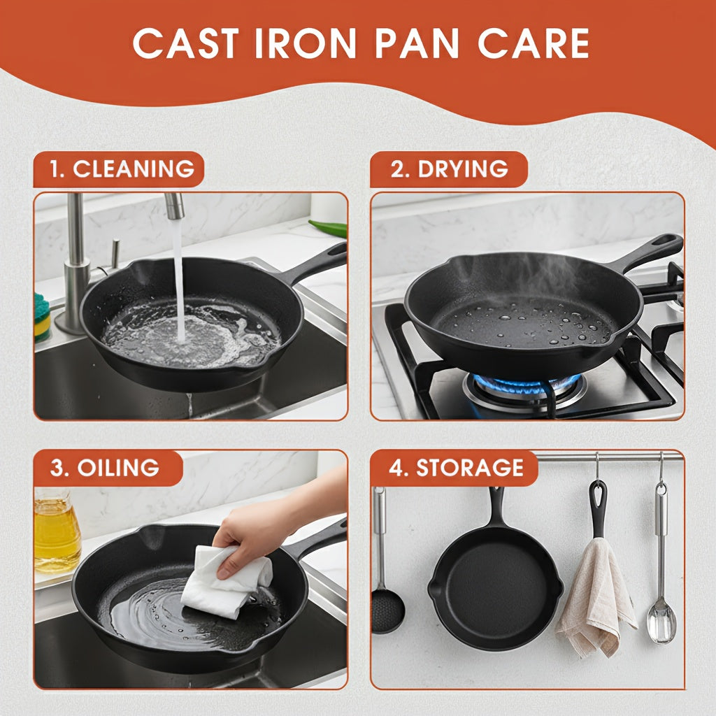 3-Piece Cast Iron Skillet Set with Pour Spouts – Pre-Seasoned Non-Stick Heavy-Duty Cookware for Holiday Cooking, RV Camping, Campfire Meals, Oven & Stovetop Safe Kitchen Gift