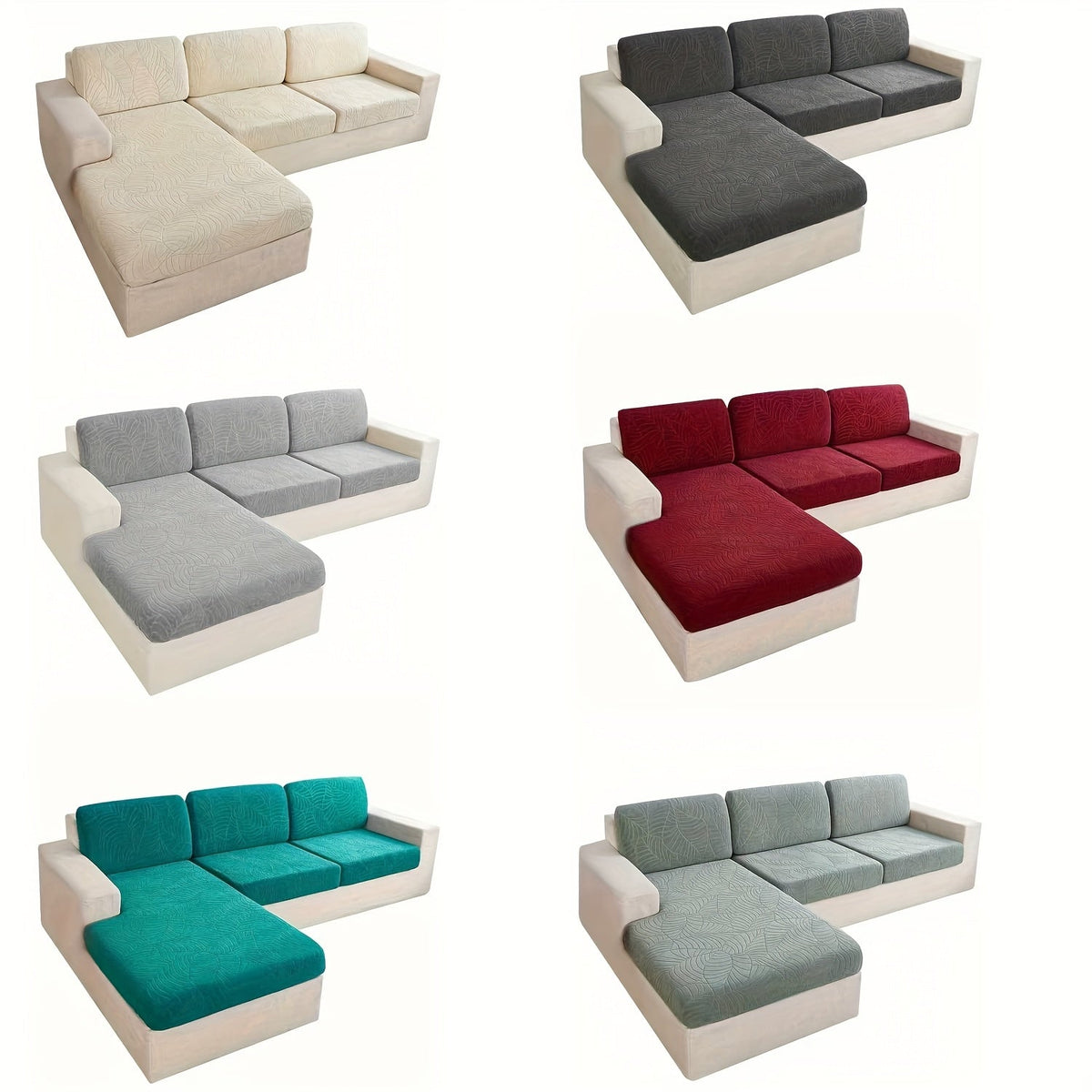 6-Piece Sofa Cover Set - Leaf Jacquard, High Elasticity, Elastic Band, Sectional & Concubine Style, Removable & Easy to Clean Furniture Protector - Light Blue, Chocolate, Beige, Dark Gray, Wine Red, Light Grey, Dark Blue & Matcha Green