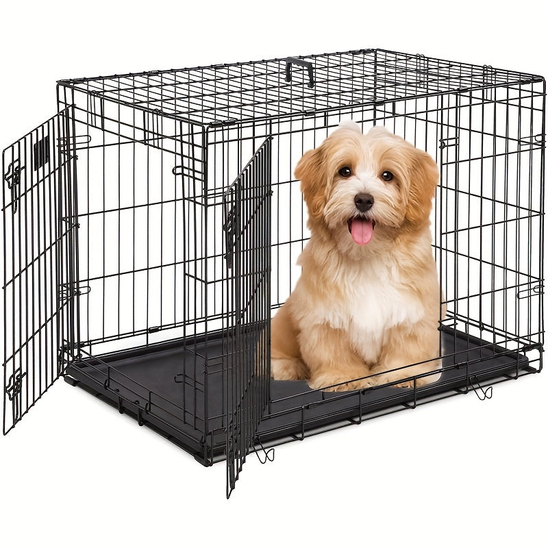 Foldable Metal Wire Dog Crate for Small Dogs & Rabbits – Adjustable Divider Panel, Leak-Proof Plastic Pan, Indoor Outdoor Pet Kennel for Chihuahuas, Toy Breeds, and Small Animals, Multiple Sizes