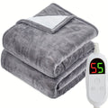 Electric Heated Blanket Dual Zone A B Independent Temperature Controllers 10 Heating Levels 1 2 4 6 8 Hour Auto-Off Fast Heating Soft Flannel Throw Twin Full Queen King Light Grey Navy Black Pink Purple Lake Blue