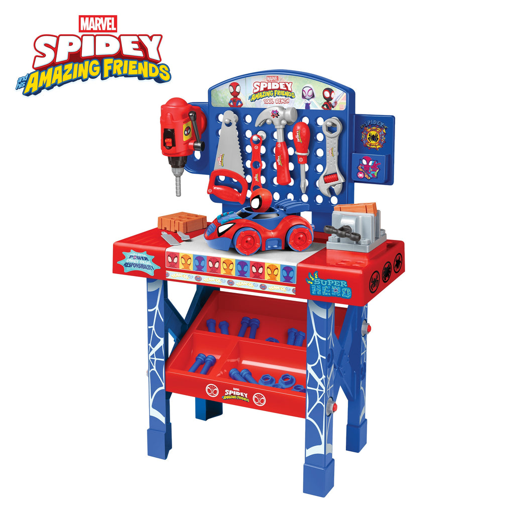 Spidey and His Amazing Friends Tool Bench Playset 55 Pieces with Take-Apart Spidey Car & Real Working Toy Tools for Kids