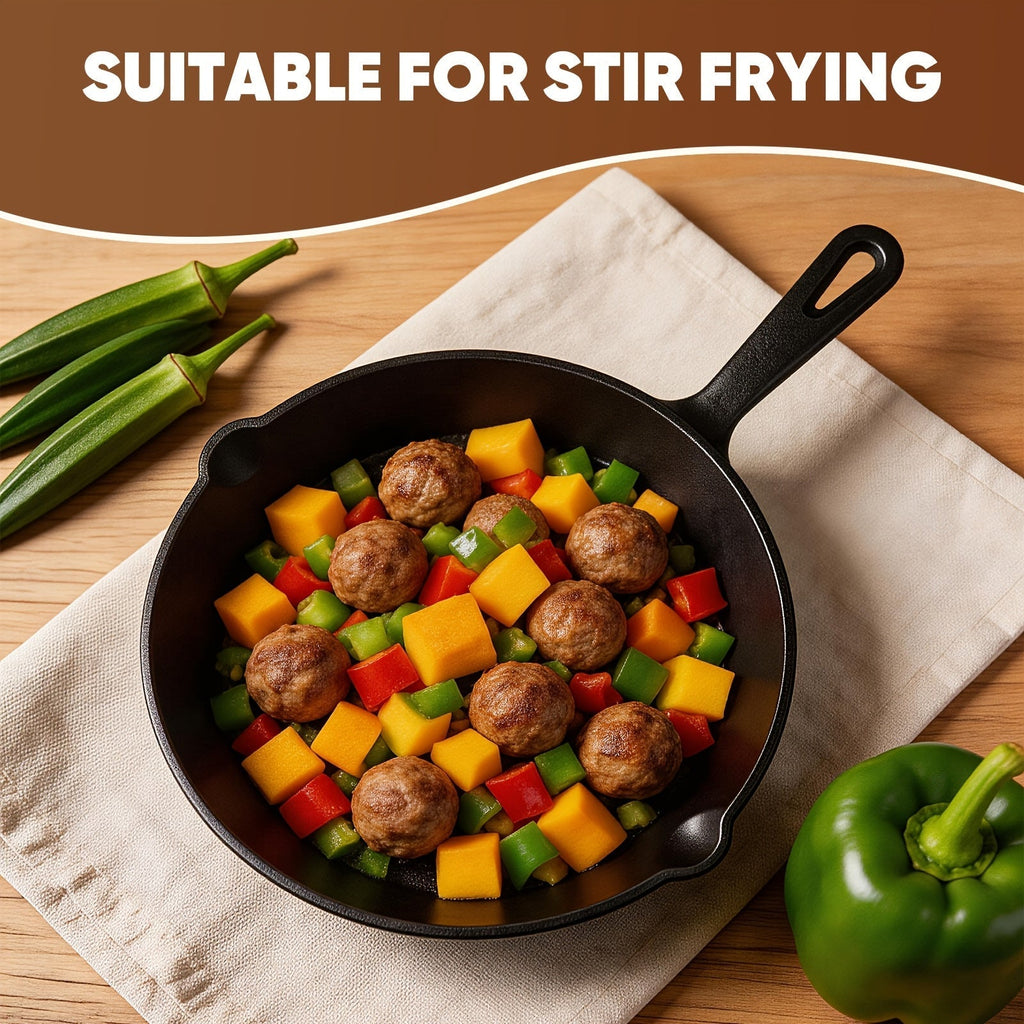 3-Piece Cast Iron Skillet Set (6, 8, 10 Inch), Pre-Seasoned Non-Stick Heavy-Duty Cookware, Oven, Grill, and Campfire Safe, Even Heat Distribution for Steak, Cornbread, and Baking – Rustic Kitchen Cookware