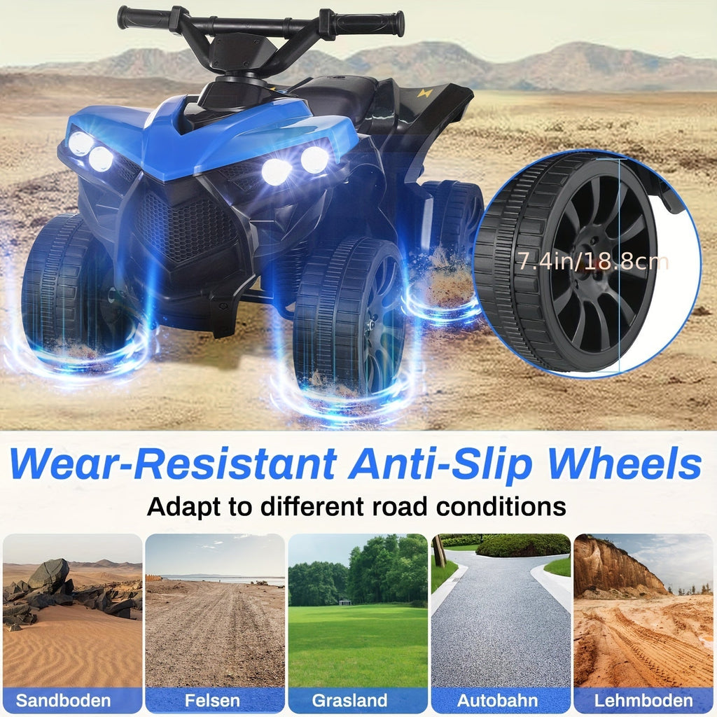 Kids Electric Quad ATV Ride-On Car with Headlights, Pedal Accelerator, All-Terrain Anti-Slip Tires, 55 lbs Capacity, 1.86 MPH Ride-On Toy for Boys and Girls Ages 3-6, Birthday/Christmas Gift, Blue/Black/Pink/Red