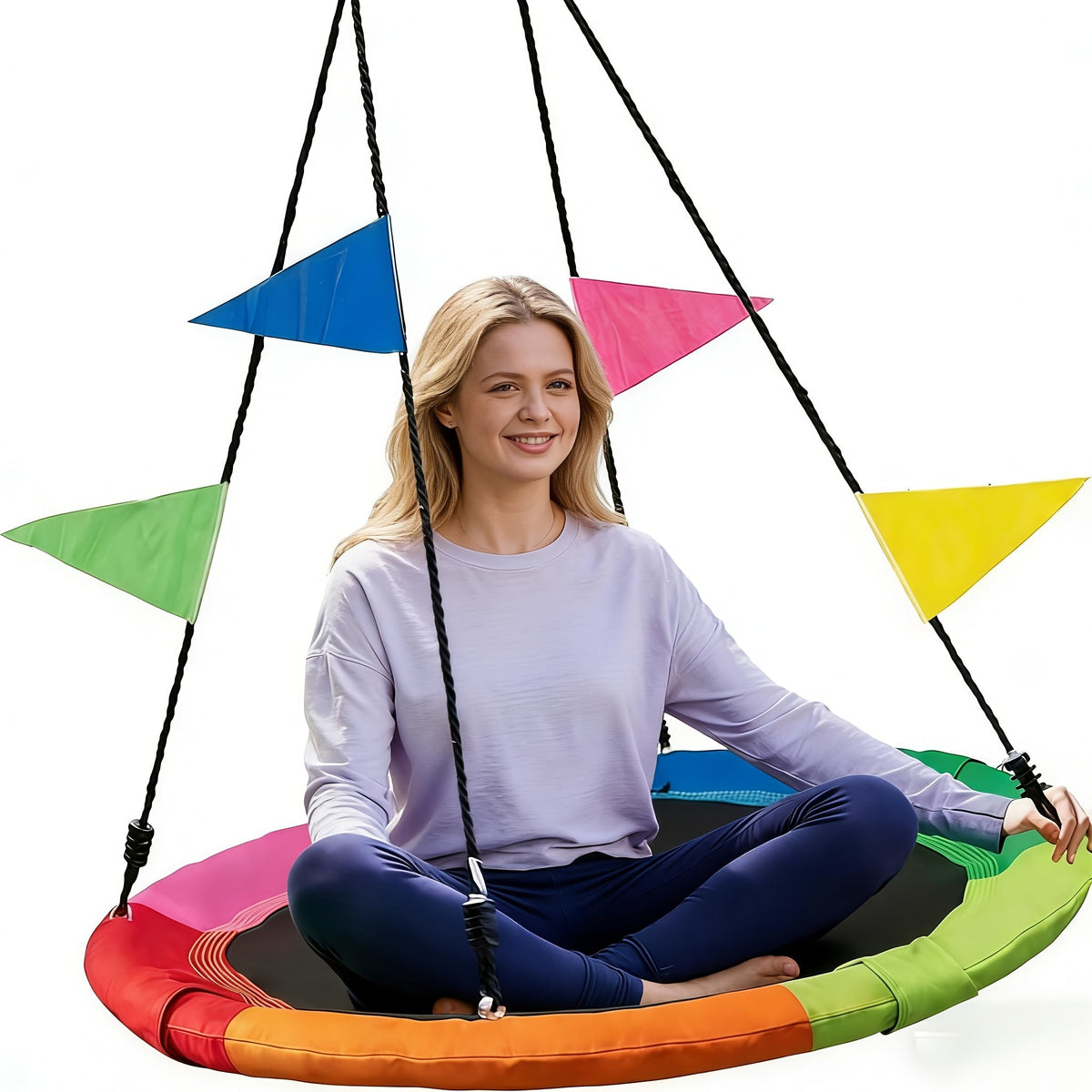 40-Inch Outdoor Saucer Swing – 900 LB Capacity Disc Swing with 900D Waterproof Oxford Fabric & Hanging Strap, Kids & Adults Backyard Tree Swing, Patio Leisure Swing (Multicolor)